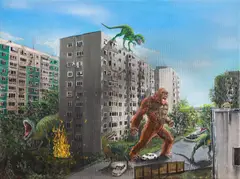 Andrei Grigorescu, Unfair fight, 2023, acrilic pe pânză