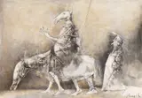 Georges Mazilu, Cavaler și scutier, creion și laviu pe hârtie