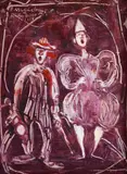 Magdalena Rădulescu, Pereche de arlechini, 1979, ulei pe pânză lipită pe placaj
