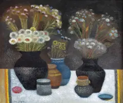 Flori în ulcele by Ion Grigore, 2015, ulei pe pânză, offered May 2024