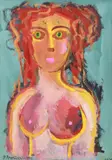 Fată cu ochii verzi by Dragoș Morărescu, 1972, tempera pe hârtie, offered May 2024