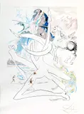 Unicornul dezintegrează cu laserul coarnele rinocerului cosmic by Salvador Dalí, cromolitografie, sold May 2024