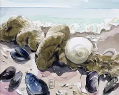 Anamaria Smigelschi, Scoici la Vama Veche, 2000, acuarelă și creion pe hârtie