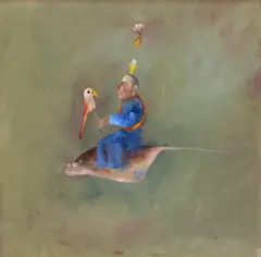 Ștefan Câlția, Zburător cu papagal, 1977, ulei pe pânză