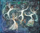 Dans nocturn by Magdalena Rădulescu, 1979, ulei pe pânză, sold Apr 2024