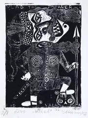 Drakula by Sorin Tara, 2000, linogravură, offered Apr 2024