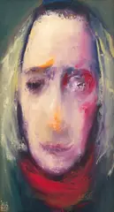 Clovn by Manuell Mănăstireanu, 2015, ulei pe carton, offered Apr 2024