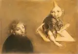 Georges Mazilu, Autoportrait avec nain volant, cerneluri acrilice pe hârtie