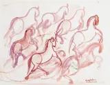Magdalena Rădulescu, Cai sălbatici, tempera pe hârtie