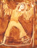 Magdalena Rădulescu, Acrobat, 1974, ulei pe hârtie lipită pe lemn
