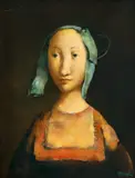 Georges Mazilu, Femme à la coiffe bleue, 2020, acrilic pe pânză