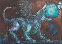 Dionis Pușcuță, Lup și lună, 2020, ulei pe pânză