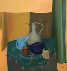 Gil Nicolescu, Cortina verde, 1971, ulei pe pânză
