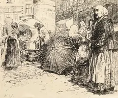 La târg by Nicolae Vermont, acvaforte și gravură cu acul, sold Apr 2024