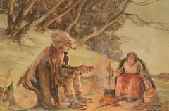 Popas by Ignat Bednarik, acuarelă și creion pe hârtie, sold Apr 2024