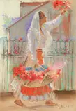 Ghelman Lazăr, Florăreasă, pastel și cărbune pe hârtie
