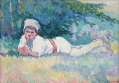 Ciobănaș cu fluier by Gore Mircescu, ulei pe carton, offered Apr 2024