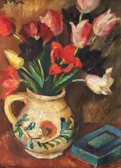 Canceu cu lalele by Nicolae Popa-Iași, ulei pe carton, offered Apr 2024