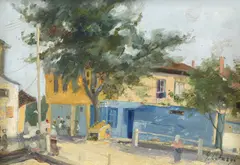 Scenă din Balcic by George Catargi, ulei pe carton, sold Apr 2024
