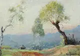 Peisaj de vară by Constantin Isachie Popescu, ulei pe carton, sold Apr 2024