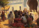 Imre Gergely, Piață în Tunis, ulei pe carton