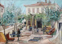 George Barbieri, Cafenea la Balcic, 1937, ulei pe carton