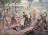 Carol Hübner, Plimbare pe lac, ulei pe pânză