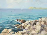 Stelian Popescu Ghimpați, Pescăruși, ulei pe carton