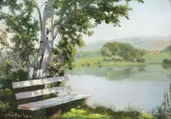 Nicolae Perțache, Margine de lac, ulei pe carton