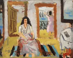 Nutzi Acontz, Interior la Sozopol, cca. 1947, ulei pe carton