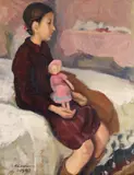 Cicerone Popescu, Fetiță cu păpușă, 1943, ulei pe carton