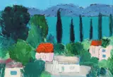 Case la Volos by Dragoș Morărescu, ulei și creion pe hârtie, offered Apr 2024