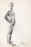 Constantin Piliuță, Nud în picioare, cărbune pe hârtie