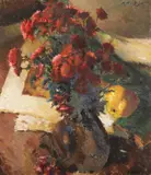 Natură statică cu tufănele și gutuie by Leon Biju, ulei pe carton, offered Apr 2024