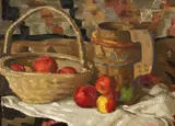 Vasile Varga, Natură statică cu mere și vase, ulei pe pânză