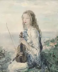 Tânără cu vioară by Aurel Naray, ulei pe pânză, sold Apr 2024
