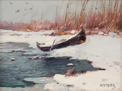 Dimitrie Florian, Iarnă în Deltă, 1931, ulei pe carton