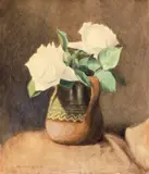 Canceu cu trandafiri albi by Ludovic Bassarab, cărbune și acuarelă pe carton, sold Apr 2024