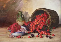 Petre Bărcănescu, Natură statică cu cireșe și coacăze, ulei pe carton