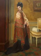 Florent Willems, Șalul indian, ulei pe lemn