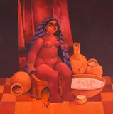 Susanna in the bath by Gancho Karabadzhakov, oil on canvas, sold Apr 2024