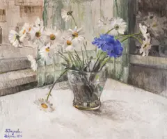 Vasilka Genadieva, Daisies and violets, 1933, oil on canvas