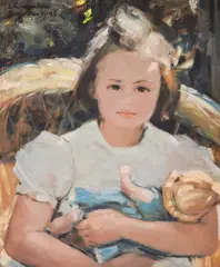 Elisaveta Konsulova-Vazova, Girl with doll, 1946, oil on cardboard