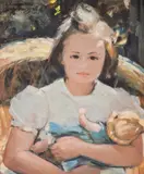 Elisaveta Konsulova-Vazova, Girl with doll, 1946, oil on cardboard