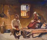 Nikola Valchev, Cotton weaving, 1937, oil on canvas