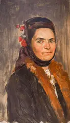 Woman from Bozhentsi by Ivan Mrkvička, after 1895, oil paints on wood, sold Apr 2024