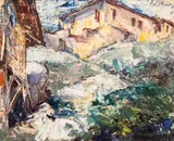 Ivan Hristov, Houses in Veliko Tarnovo, 1934, oil on cardboard