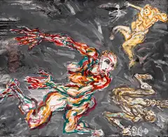 The Flying People by Atanas Patsev, 1986, oil paints on canvas, sold Apr 2024