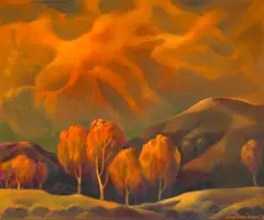 Luben Boyadzhiev, Sunset over the mountain, 1987, oil on canvas
