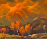 Luben Boyadzhiev, Sunset over the mountain, 1987, oil on canvas